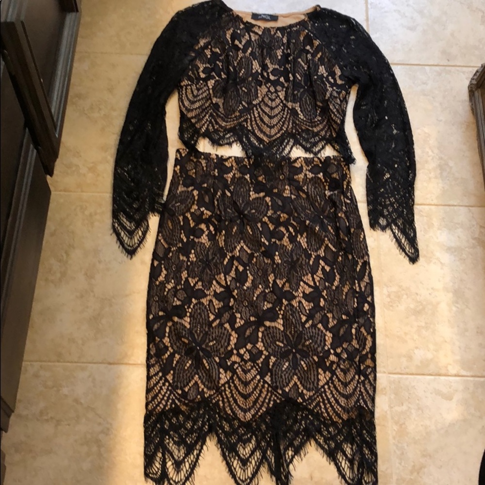 Black lace 2 piece shirt and skirt outfit